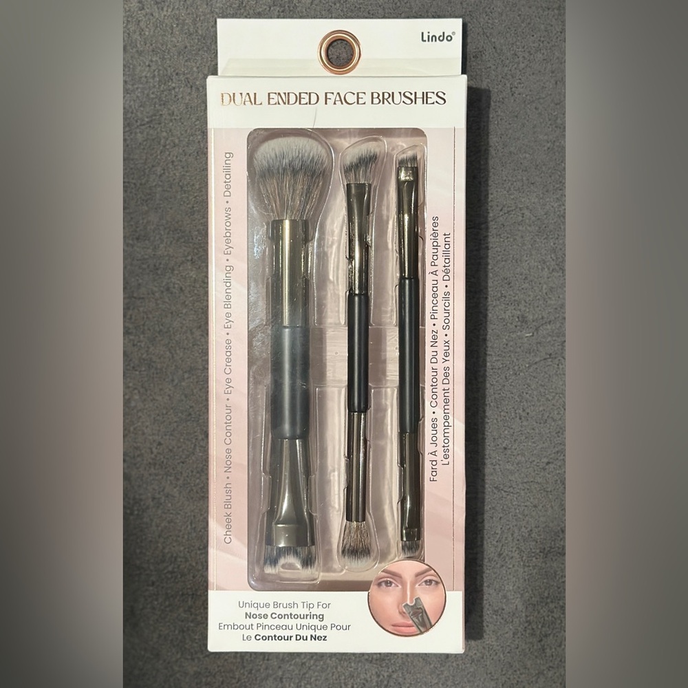 Lindo Dual Ended Face Brushes- nose contour, face & eye brushes, Vegan